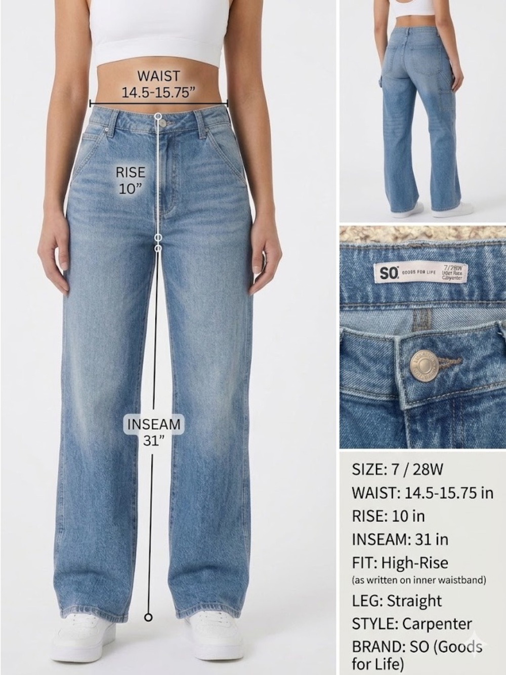 High-Rise carpenter straight leg Jeans in Light Blue